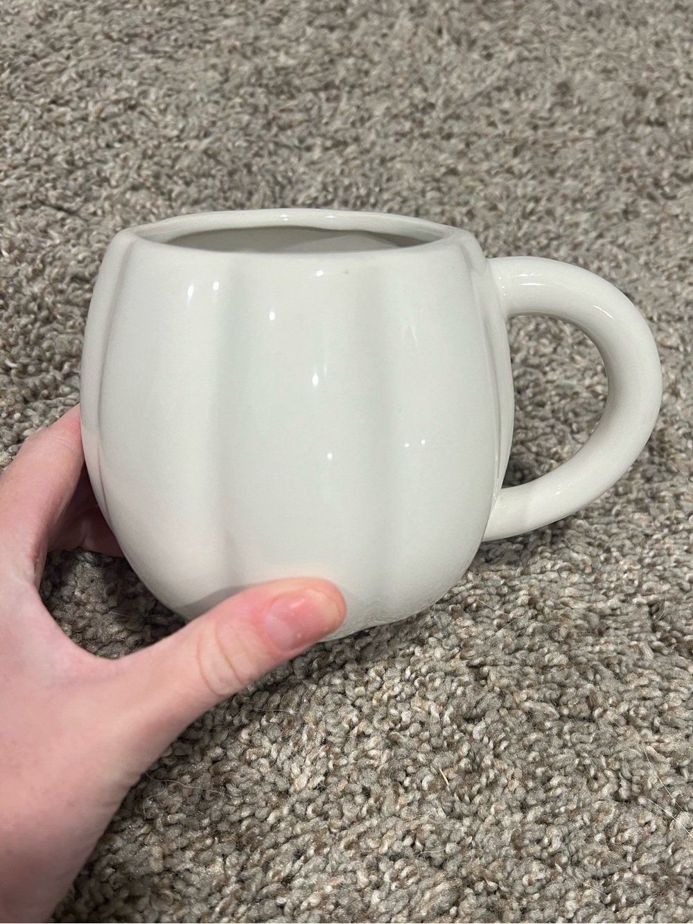 Fall vibe Sweet Water Decor white mug pumpkin shaped, with handle